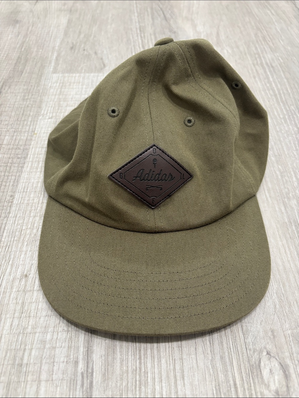 adidas Olive Green Baseball Cap with Brown Leather Patch